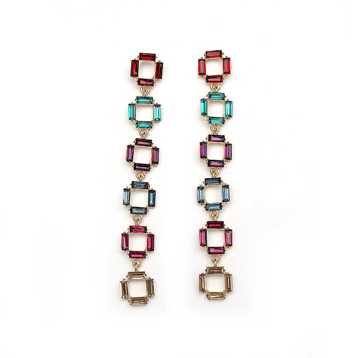 Crystal & 18K Gold-Plated Multicolor Link Drop Earrings