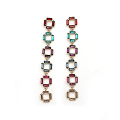 Crystal & 18K Gold-Plated Multicolor Link Drop Earrings