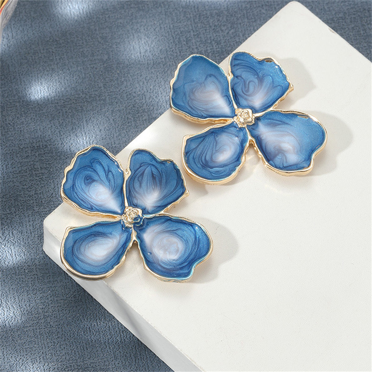 Blue Enamel & 18K Gold-Plated Swirl Flower Stud Earrings