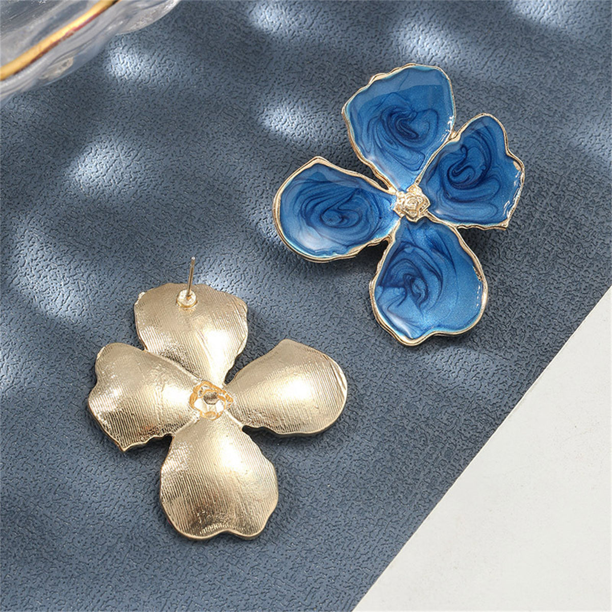 Blue Enamel & 18K Gold-Plated Swirl Flower Stud Earrings