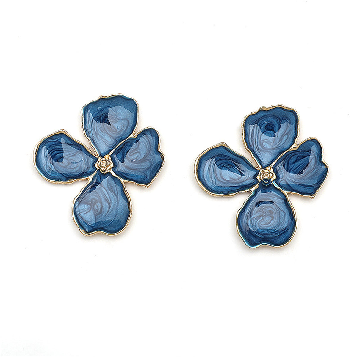 Blue Enamel & 18K Gold-Plated Swirl Flower Stud Earrings