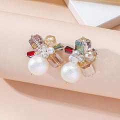 Crystal & Pearl 18K Gold-Plated Cluster Stud Earrings