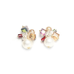 Crystal & Pearl 18K Gold-Plated Cluster Stud Earrings