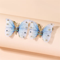 Blue Polyster & Cubic Zirconia 18K Gold-Plated Butterfly Stud Earrings