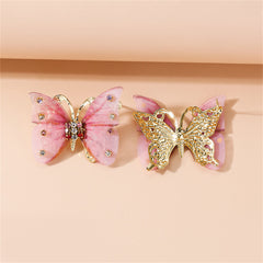 Pink Polyster & Cubic Zirconia Butterfly Stud Earrings