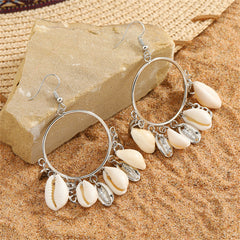 Shell & Silver-Plated Circle Tassel Hoop Earrings