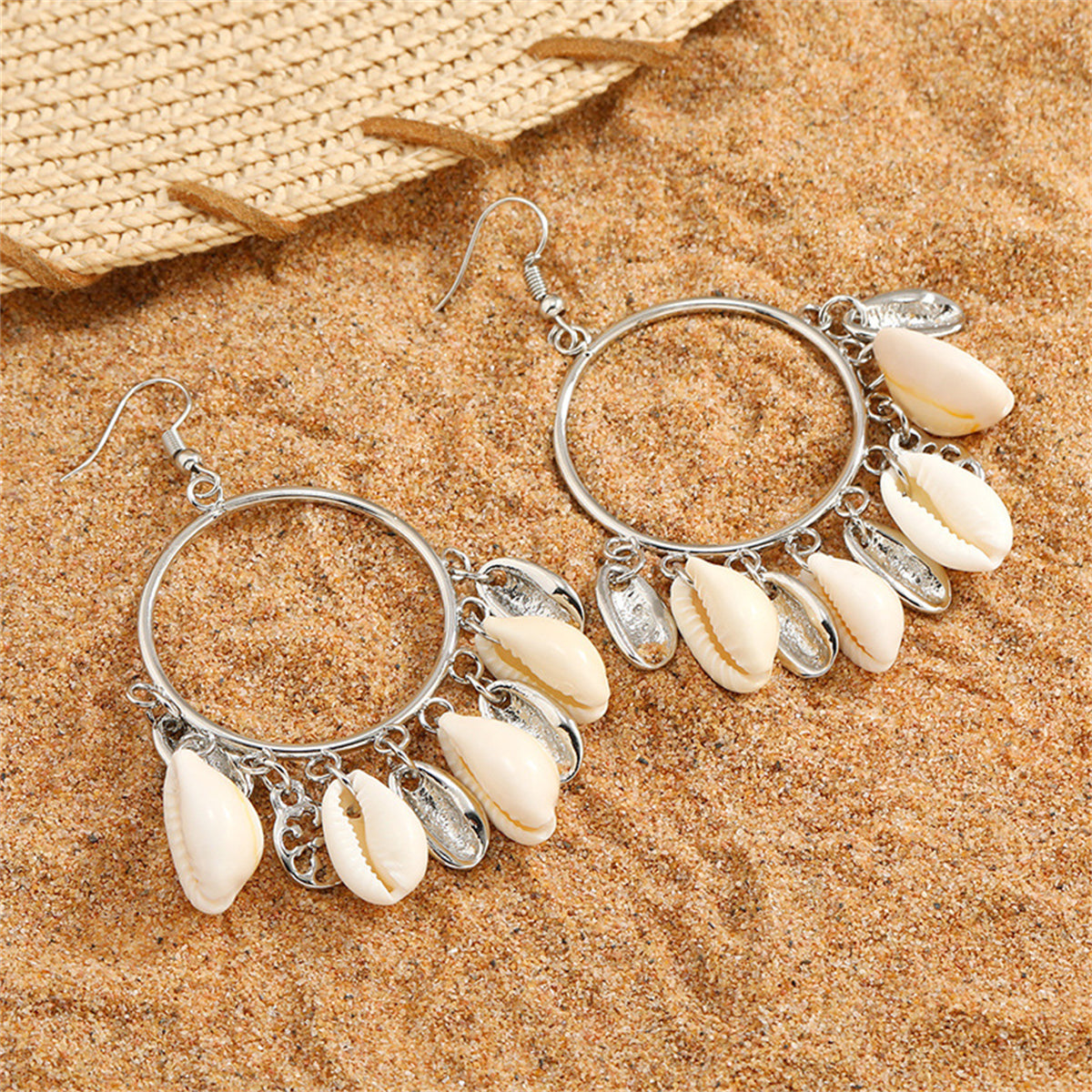 Shell & Silver-Plated Circle Tassel Hoop Earrings