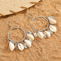 Shell & Silver-Plated Circle Tassel Hoop Earrings