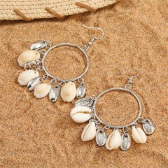 Shell & Silver-Plated Circle Tassel Hoop Earrings