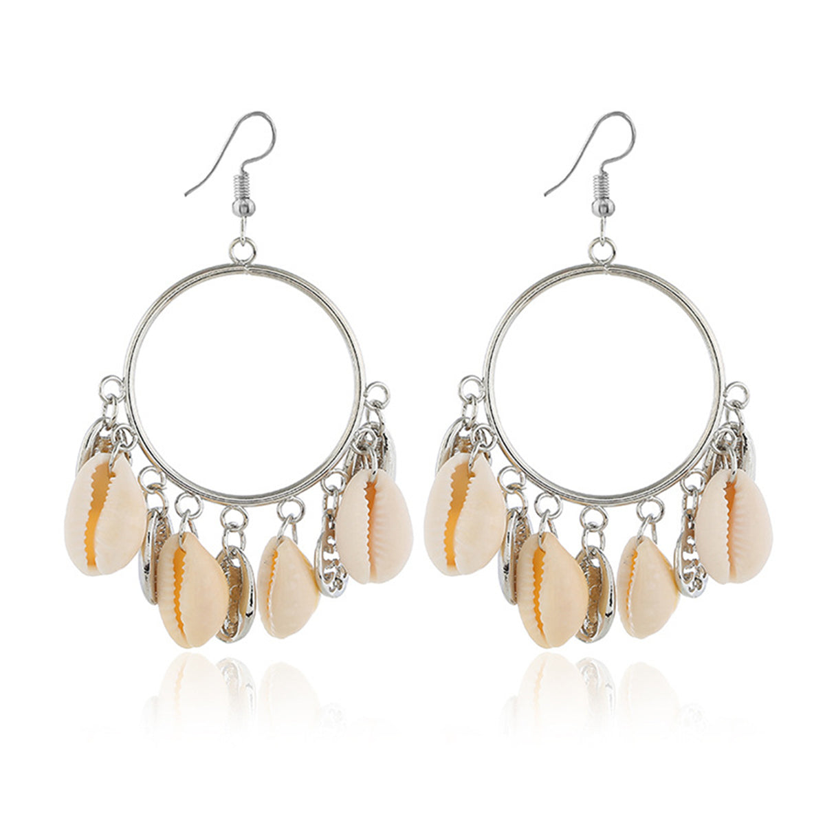 Shell & Silver-Plated Circle Tassel Hoop Earrings