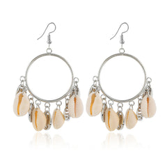 Shell & Silver-Plated Circle Tassel Hoop Earrings