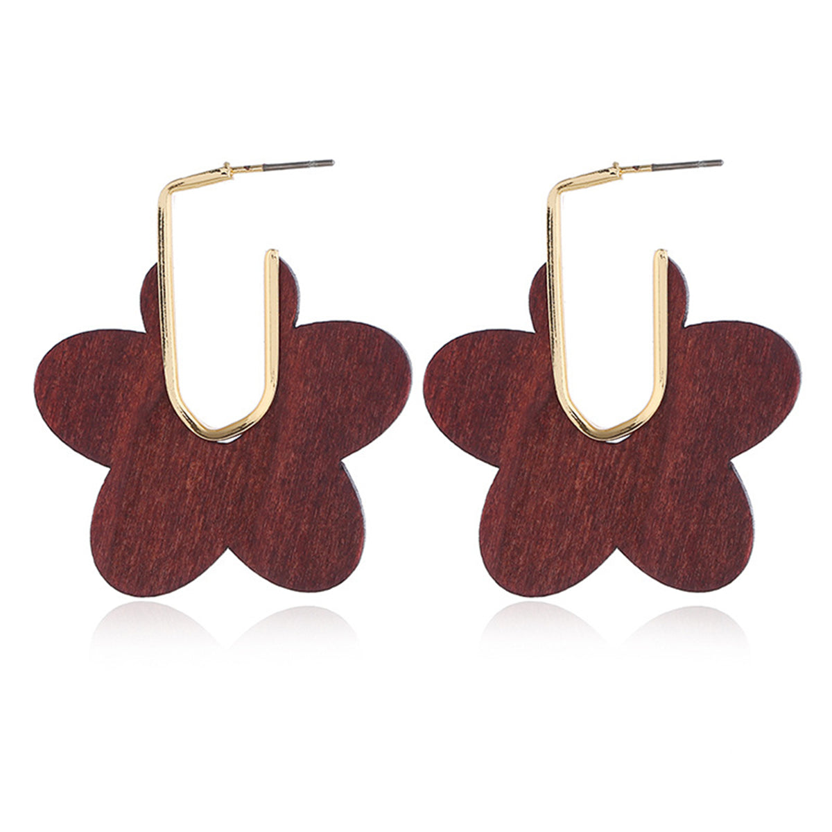 Coffee Wood & 18K Gold-Plated Flower Huggie Earrings