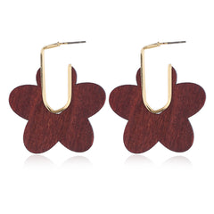 Coffee Wood & 18K Gold-Plated Flower Huggie Earrings