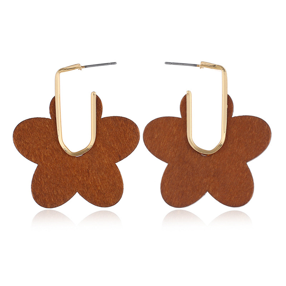 Champagne Wood & 18K Gold-Plated Flower Huggie Earrings