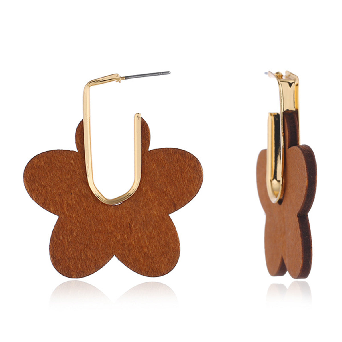 Champagne Wood & 18K Gold-Plated Flower Huggie Earrings