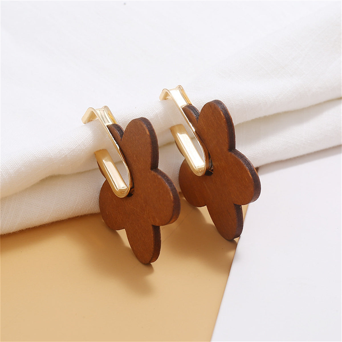 Champagne Wood & 18K Gold-Plated Flower Huggie Earrings