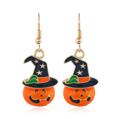 Orange Enamel & 18K Gold-Plated Jack-O'-Lantern Drop Earrings