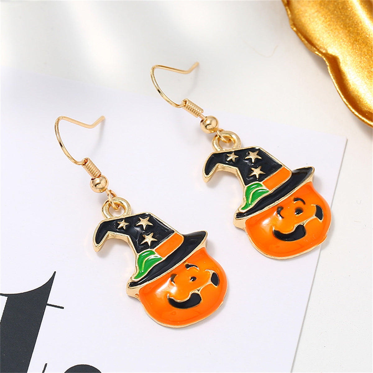 Orange Enamel & 18K Gold-Plated Jack-O'-Lantern Drop Earrings