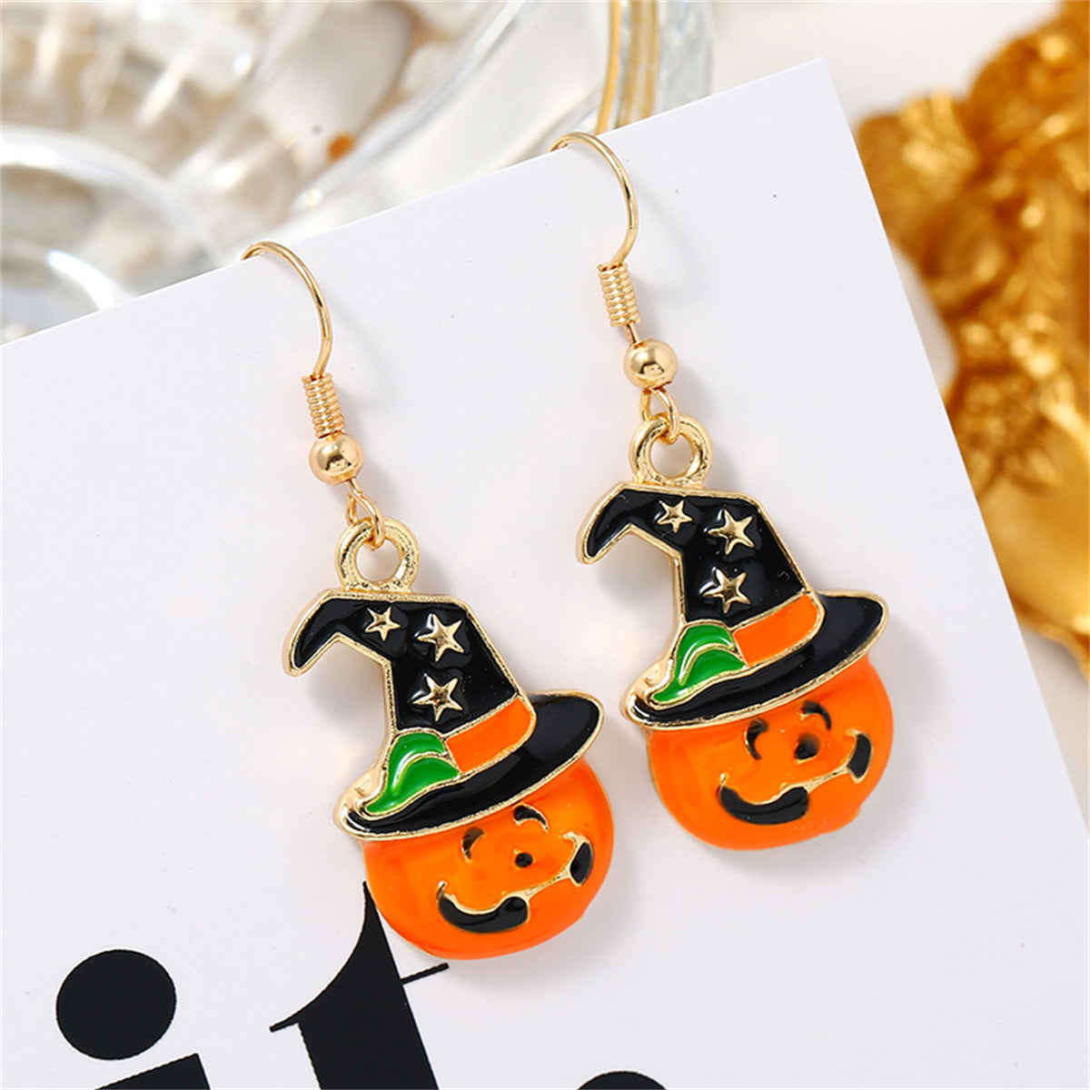 Orange Enamel & 18K Gold-Plated Jack-O'-Lantern Drop Earrings