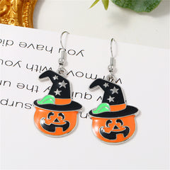 Orange Enamel & Silver-Plated Jack-O'-Lantern Hat Drop Earrings