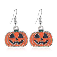 Orange Enamel & Silver-Plated Smiling Jack-O'-Lantern Drop Earrings