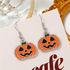 Orange Enamel & Silver-Plated Smiling Jack-O'-Lantern Drop Earrings