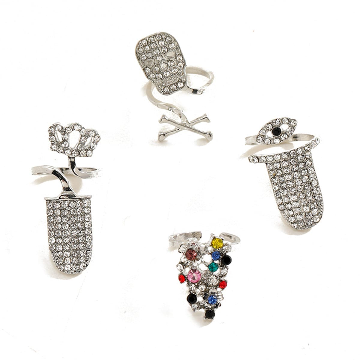 Cubic Zirconia & Silver-Plated Skull Crown Midi Ring Set