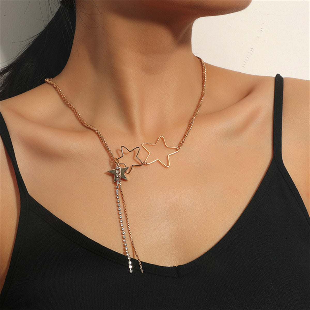 Cubic Zirconia & 18K Gold-Plated Star Tassel Pendant Necklace