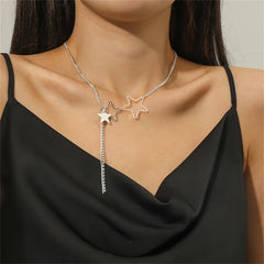 Cubic Zirconia & Silver-Plated Star Tassel Pendant Necklace