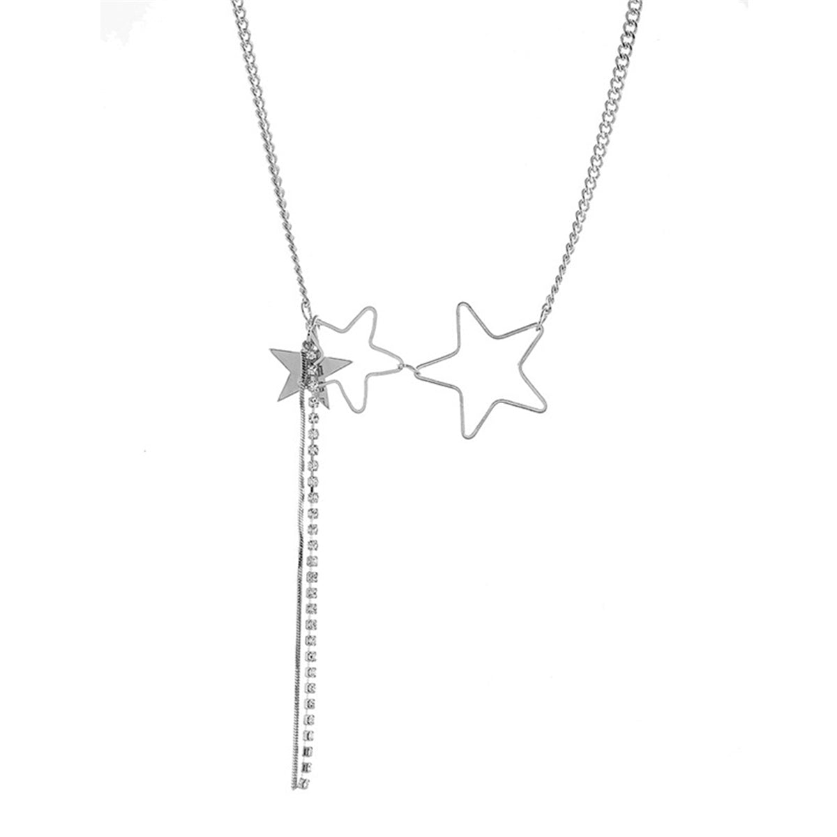 Cubic Zirconia & Silver-Plated Star Tassel Pendant Necklace