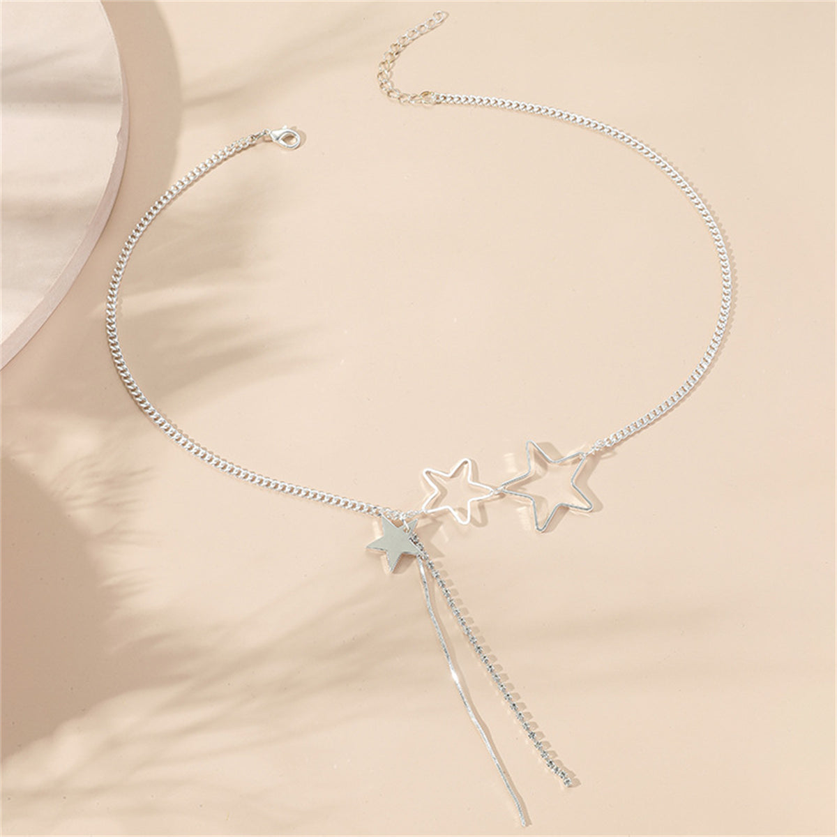 Cubic Zirconia & Silver-Plated Star Tassel Pendant Necklace