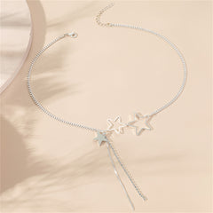 Cubic Zirconia & Silver-Plated Star Tassel Pendant Necklace