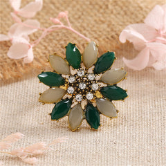 Green Crystal & Cubic Zirconia Flower Adjustable Ring