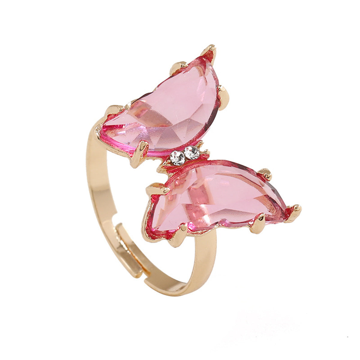 Pink Crystal & Cubic Zirconia 18K Gold-Plated Butterfly Ring