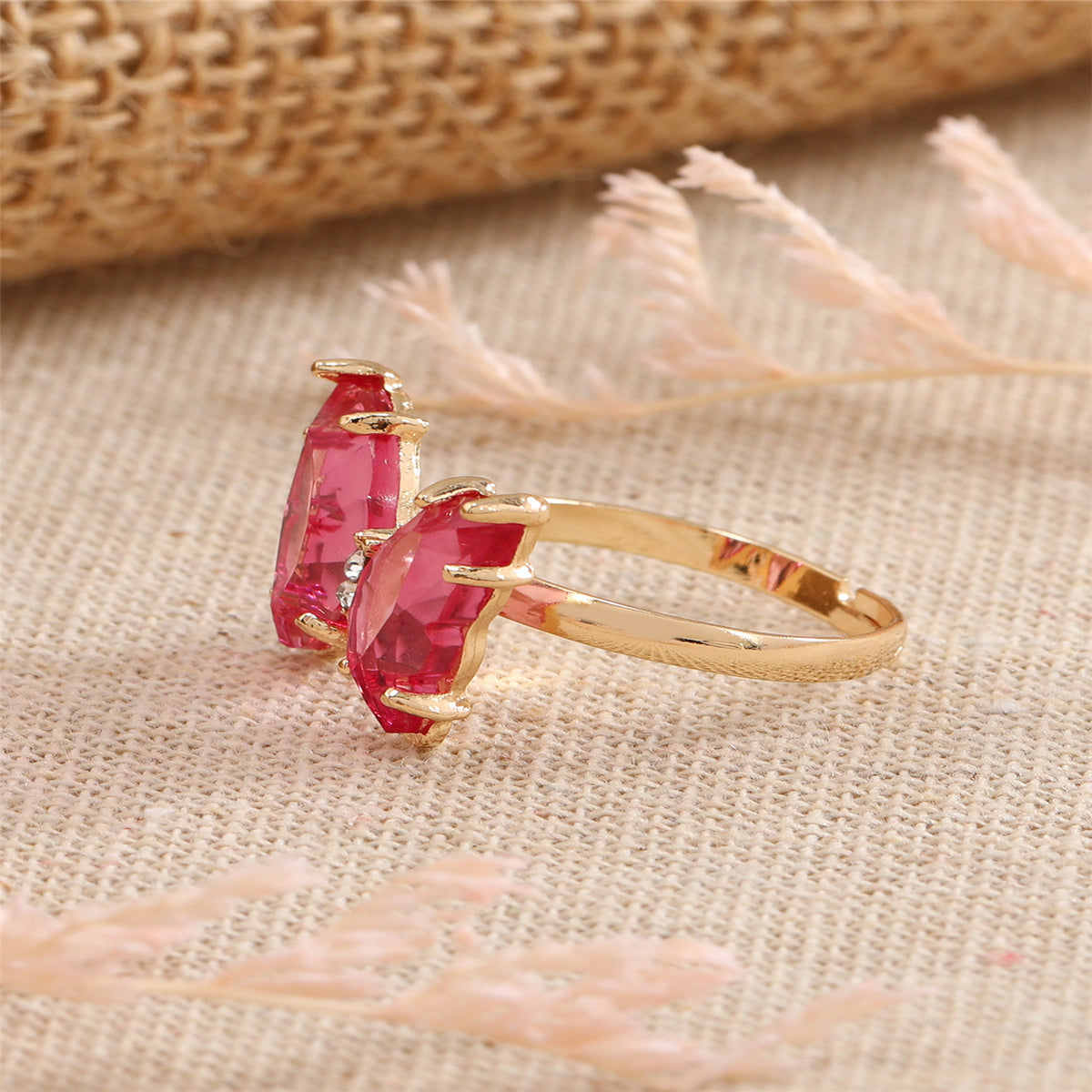 Pink Crystal & Cubic Zirconia 18K Gold-Plated Butterfly Ring