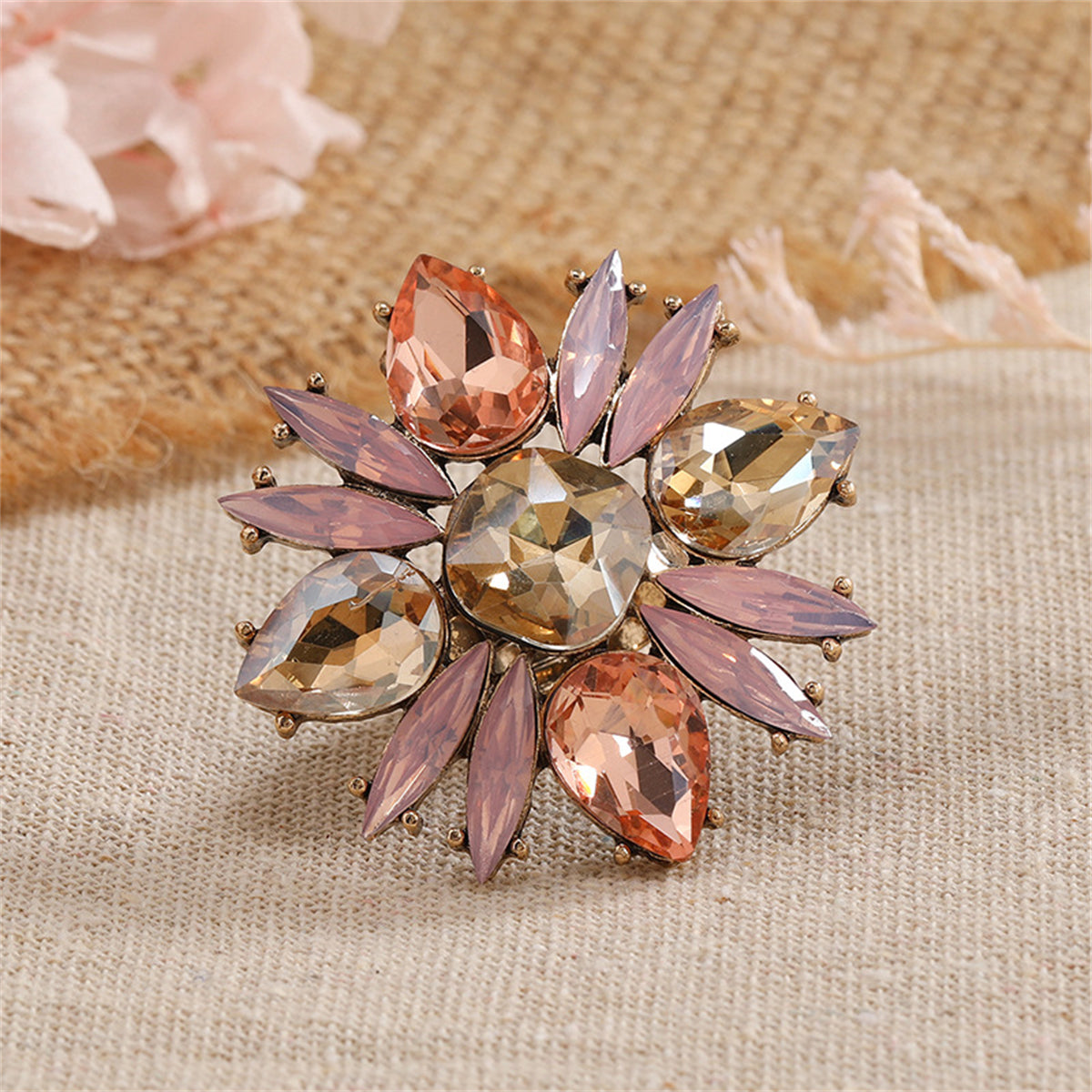 Pink Crystal & 18K Gold-Plated Botanical Ring