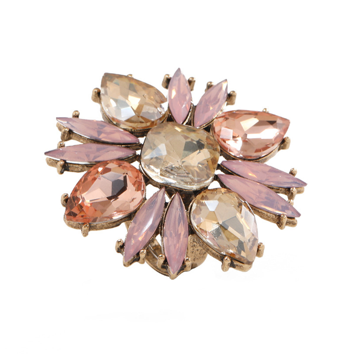 Pink Crystal & 18K Gold-Plated Botanical Ring