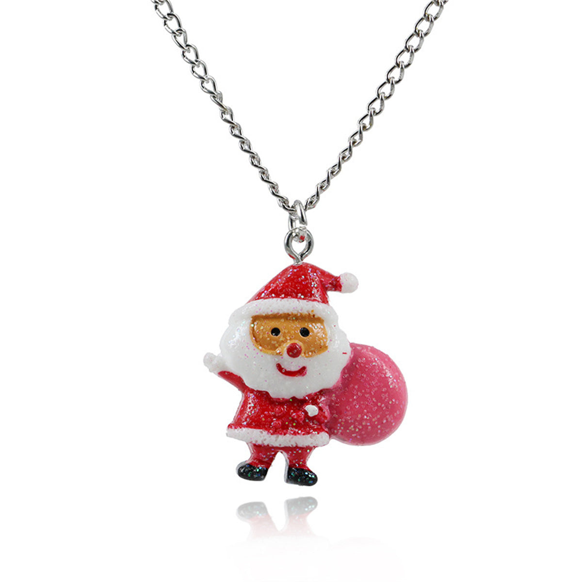 Red Acrylic & Silver-Plated Santa Pendant Necklace