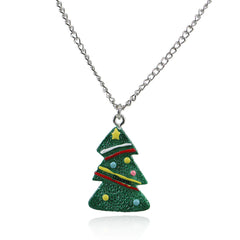 Silver-Plated & Multicolor Acrylic Christmas Tree Pendant Necklace