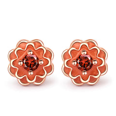 Red Crystal & 18K Rose Gold-Plated Peony Stud Earrings