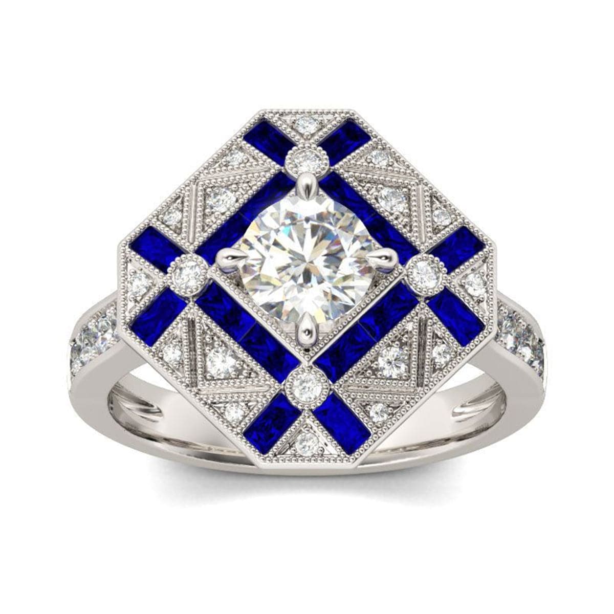 Blue Crystal & Cubic Zirconia Silver-Plated Shield Ring