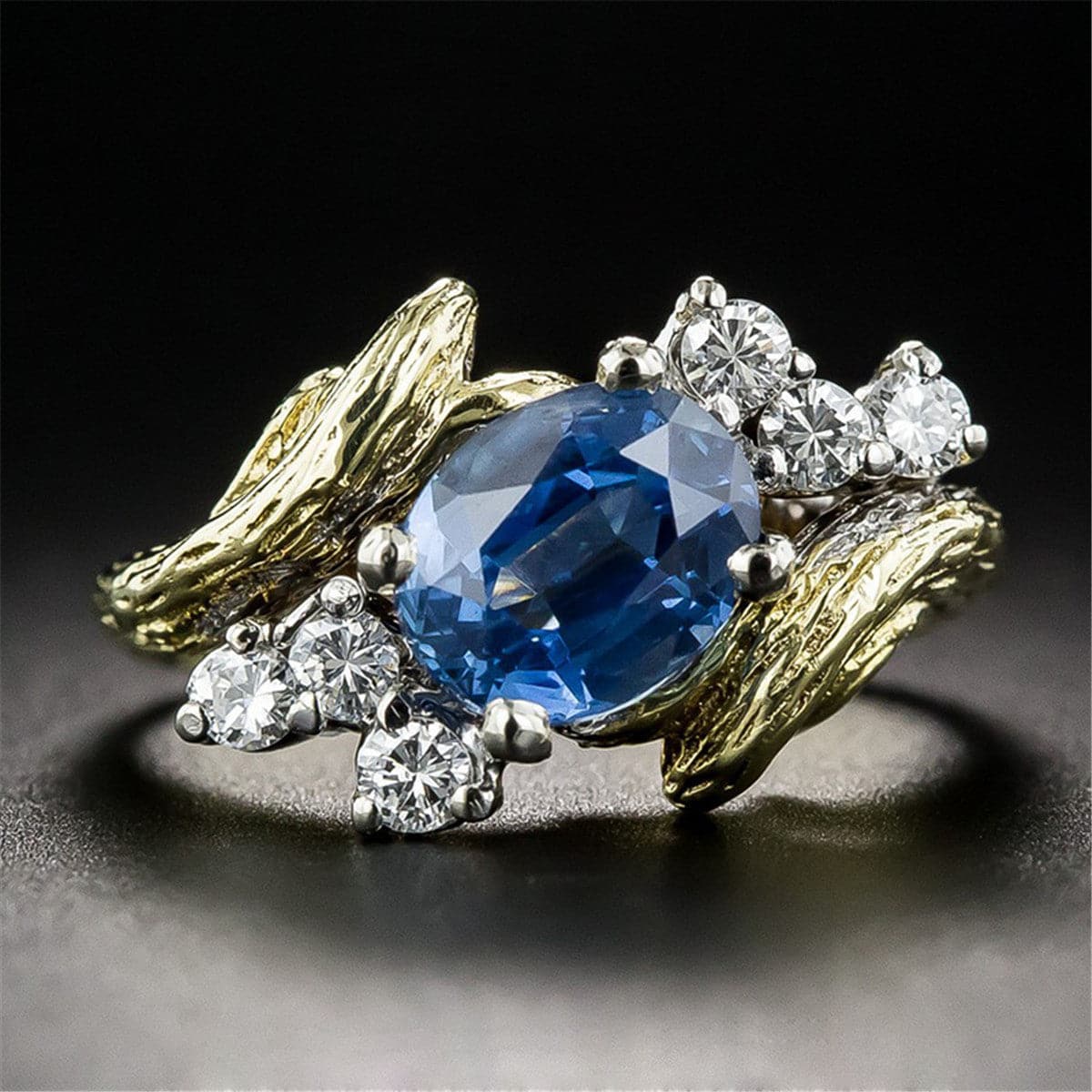 Blue & White Crystal Rattan Ring