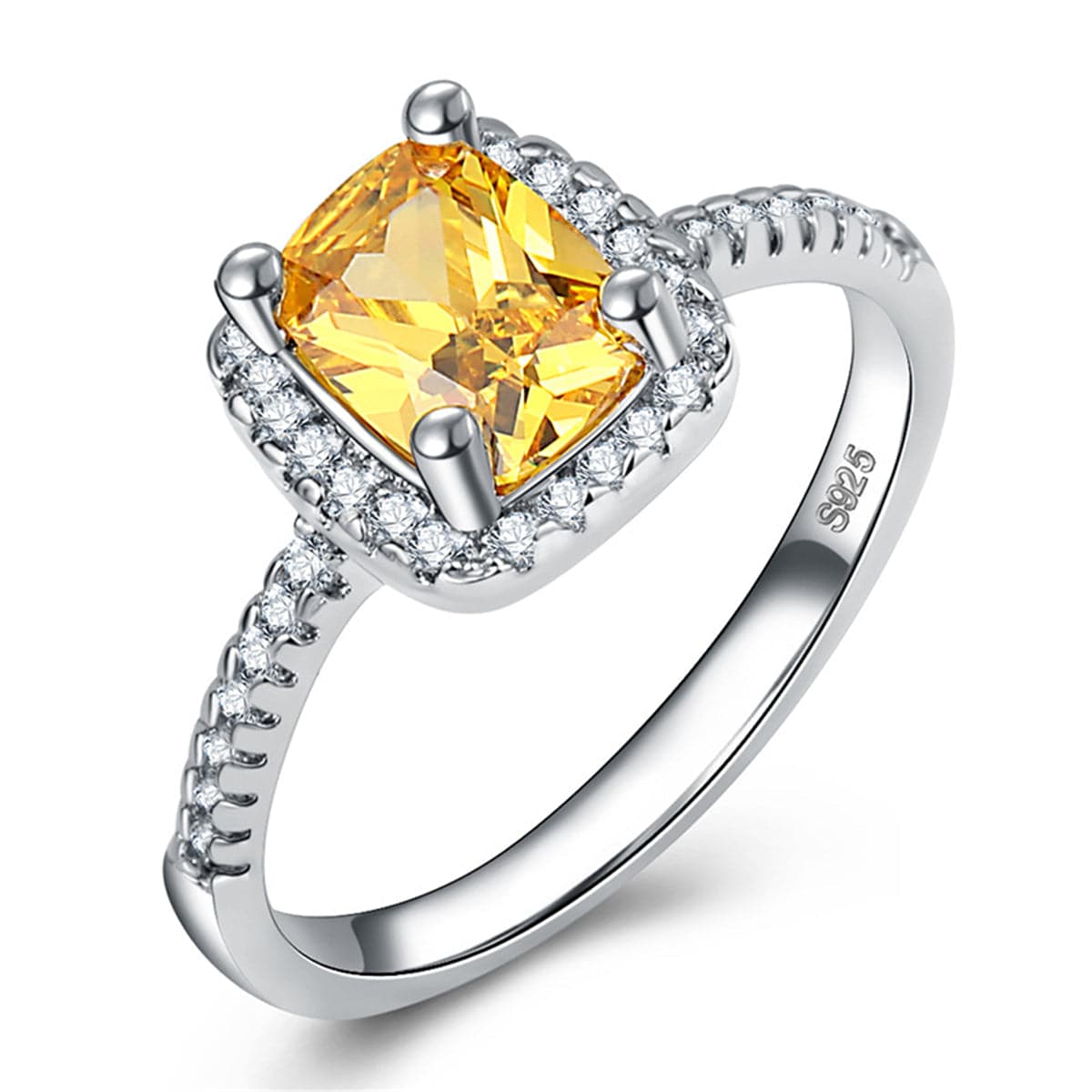 Yellow Crystal & Silver-Plated Square-Cut Ring