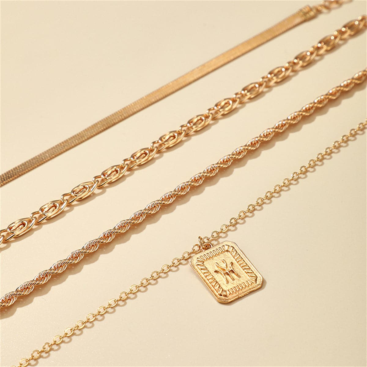 18K Gold-Plated Snake & Rope Chain Card-Charm Anklet Set