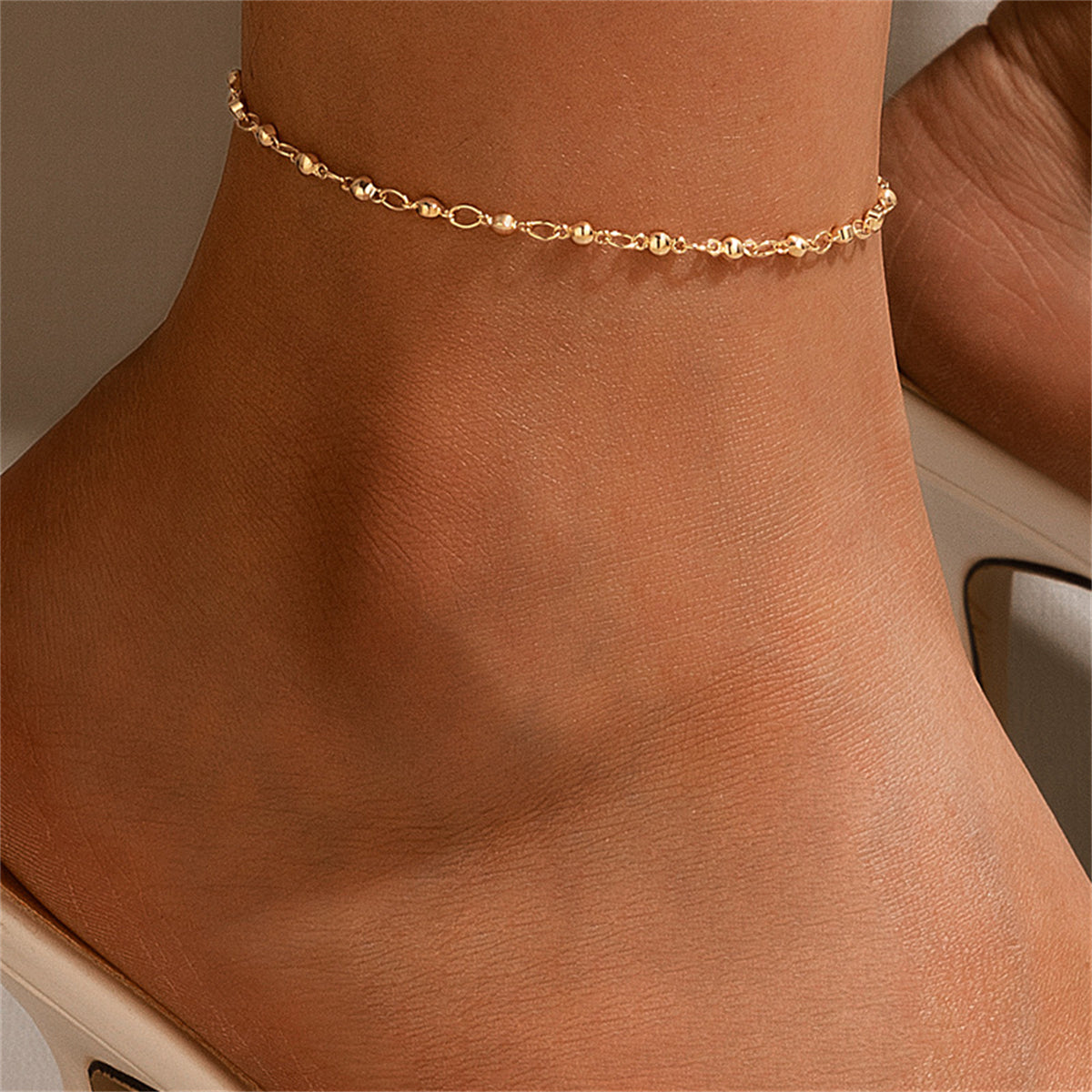 18K Gold-Plated Beaded Chain Anklet