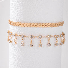 Cubic Zirconia & 18K Gold-Plated Wheat Anklet Set