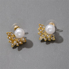 Pearl & Cubic Zirconia 18K Gold-Plated Botanical Ear Jackets