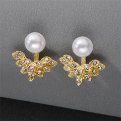 Pearl & Cubic Zirconia 18K Gold-Plated Botanical Ear Jackets