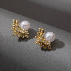 Pearl & Cubic Zirconia 18K Gold-Plated Botanical Ear Jackets