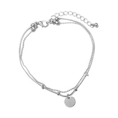 Silver-Plated Sequin Charm Beaded Station Layered Anklet